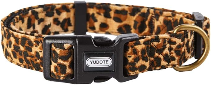 Flocking Fabric Dog Collar,Animal Print Leopard Pattern Pet Collar for Puppy or Medium Dog/Medium/Leopard