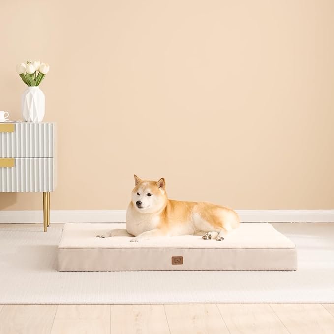 EHEYCIGA Orthopedic Dog Beds for Large Dogs with Removable Washable Cover for Crate, Camel, 35x23
