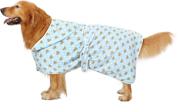HDE Dog Bathrobe Super Absorbent Quick Drying Towel with Hood for All Dog Breeds Sizes S-XXL - Teddy Bears - XXL