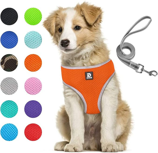 Puppy Harness and Leash Set - Dog Vest Harness for Small Dogs Medium Dogs- Adjustable Reflective Step in Harness for Dogs - Soft Mesh Comfort Fit No Pull No Choke (L, Orange)