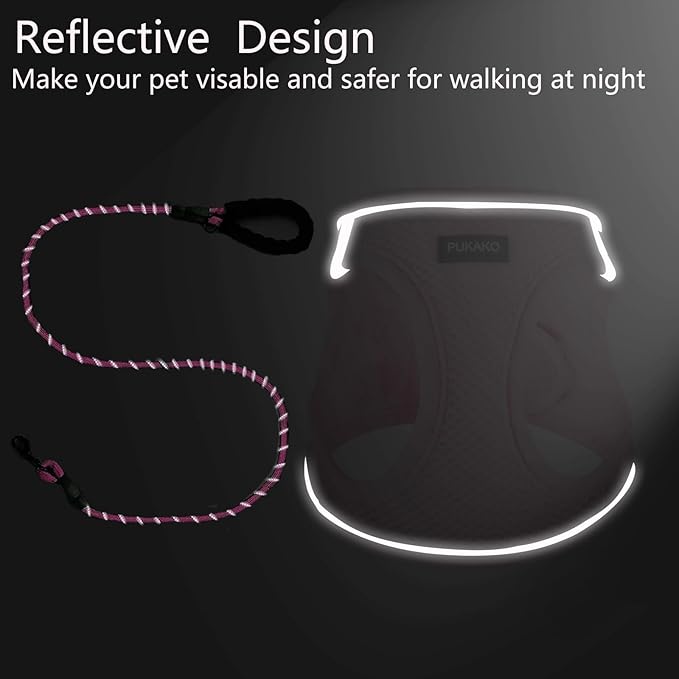 Puppy Harness & Leash Set - Small Dog Size, Soft Mesh & Reflective Bands, Pink, XS