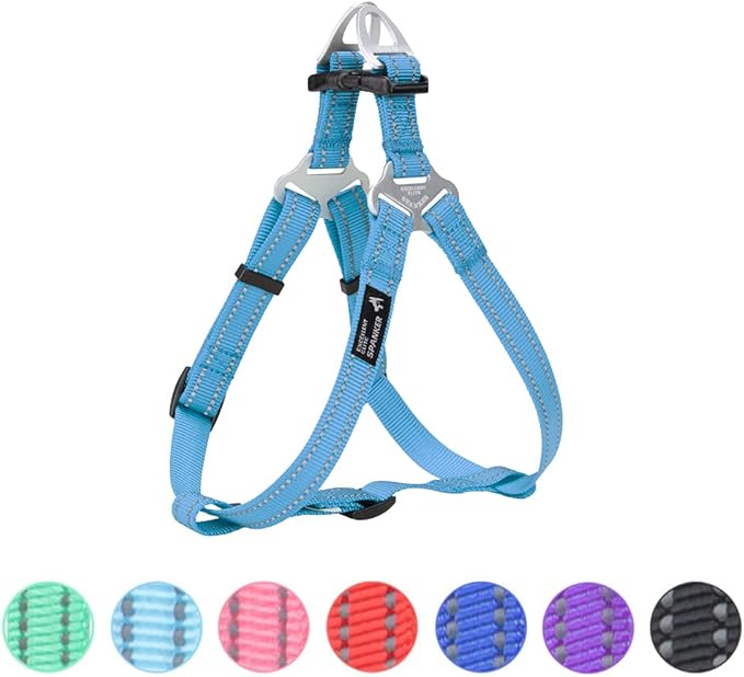 EXCELLENT ELITE SPANKER No Pull Dog Harness Adjustable Nylon Step-in Easy Pet Vest Chest Strap with Reflective and Leash Ring for Small Medium Large Breed Dogs Training Walking(Light Blue-L)