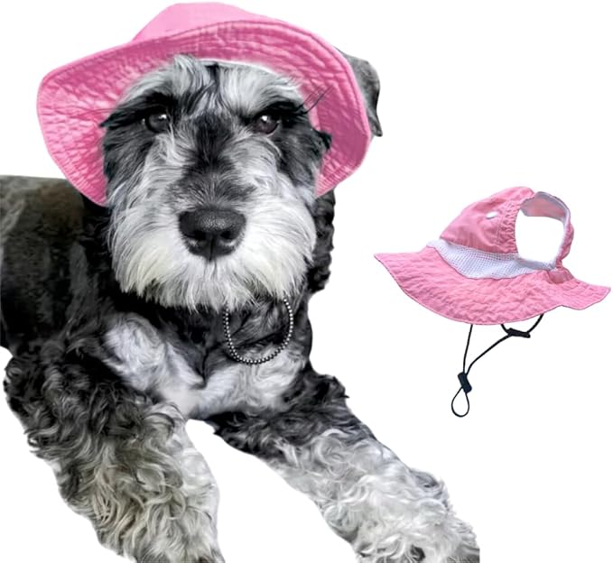 Dog Outdoor Hat with Ear Hole Round Brim Summer for Large Dog Puppy Cat Costume Hiking Beach Suncare Cooling Bucket Hat Sun Protection Pet Caps (Pink, Large)