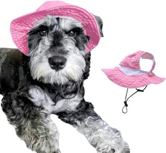 Dog Outdoor Hat with Ear Hole Round Brim Summer for Large Dog Puppy Cat Costume Hiking Beach Suncare Cooling Bucket Hat Sun Protection Pet Caps (Pink, Large)
