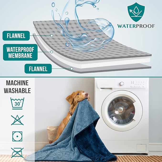PetAmi Waterproof Dog Blanket, Leakproof XL Pet Blanket for Large Dogs, Furniture Sofa Couch Cover Protector, Fleece Cat Throw Bed Crate Kennel, Reversible Washable Soft Plush, Twin 60x80 Navy Blue