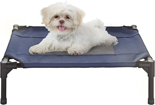 Elevated Dog Bed - 24.5x18.5-Inch Portable Pet Bed with Non-Slip Feet - Indoor/Outdoor Dog Cot or Puppy Bed for Pets up to 25lbs by PETMAKER (Blue)