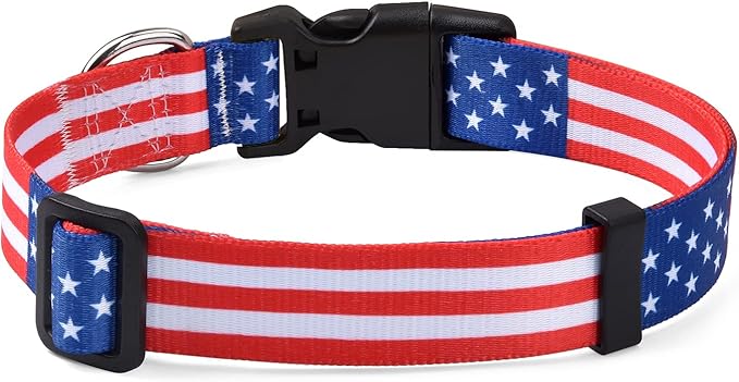 American Flag Dog Collar - Patriotic, US Flag Pattern, Star & Stripes, Fourth of July Dog Collar, Adjustable for Small Medium Large Dogs(Classic US,L)