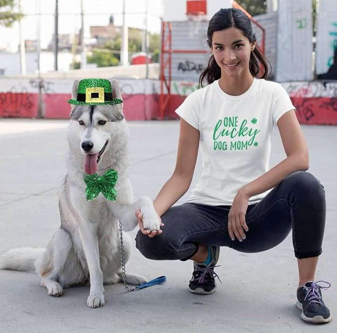 Dog St. Patrick's Day Costume, St Patricks Day Pet Outfit Green Shamrock Hat Bow Tie Collar for Small Medium Large Dogs (Green Buckle)