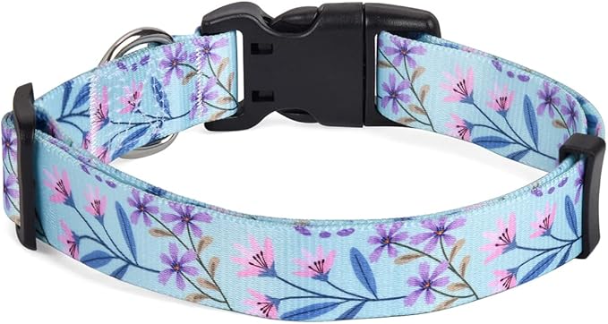 Dog Collar with Bohemia Floral Tribal Geometric Patterns - Soft Ethnic Style Collar Adjustable for Small Medium Large Dogs(Floral Purple,XS)