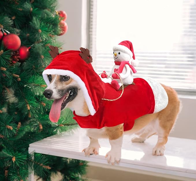 Idepet New Snowman Dog Costume Pet Dogs Costume Coat for Christmas Cosplay,Novelty Pet Dogs Winter Hoodie Vest Clothes Santa Dress up Decor for Cat Dog Puppy Christmas Party