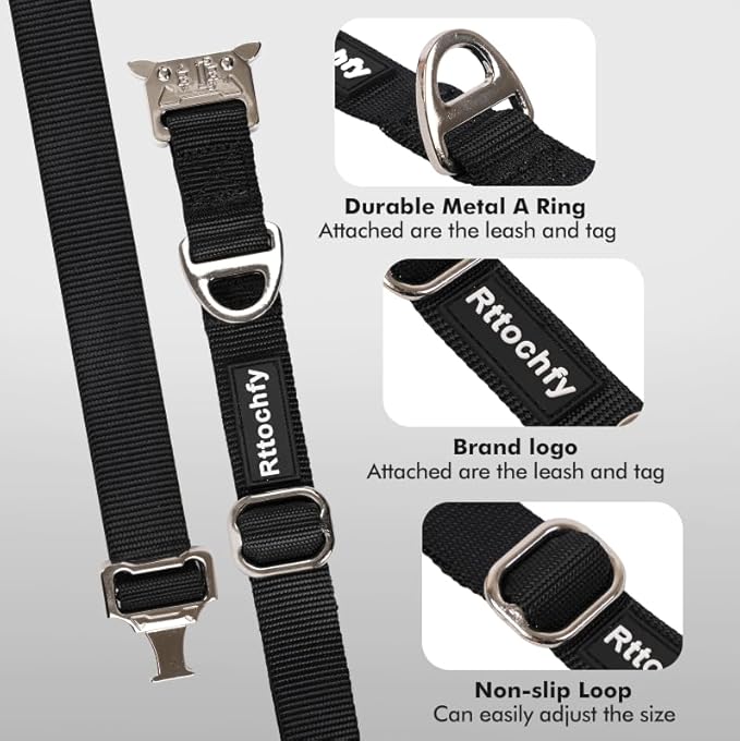 Rttochfy Premium Tactical Dog Collar, Adjustable and Quick-Release Metal Buckle, Heavy Duty Dog Collar for Small Medium, and Large Breed Dogs (Black, L)