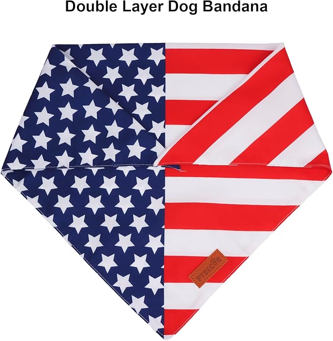 PTDECOR American Flag Dog Bandana 4th of July Dog Bandanas Reversible Triangle Patriotic Bandanas for Small Dogs Pets (Flag, Small)