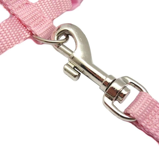 Hypeety Rabbit Bunny Harness with Leash Adjustable Soft Nylon Harness Rabbit Vest Lead Pink Blue Lead Leash All Season for Small Animals (Pink)