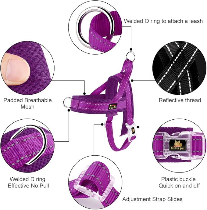 Plutus Pet No Pull Dog Harness with Breathable Mesh Padded, Adjustable Reflective Escape Proof Dog Harness, Quick Fit Dog Vest Harness for Small Medium Large Dogs(XXS, Purple)