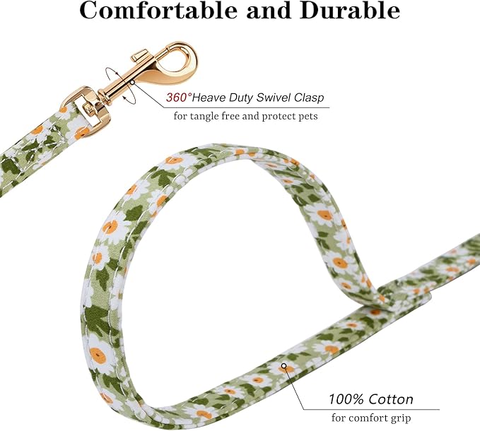 CHEDE No Pull Floral pattern Dog Harness- Lightweight and Soft Dog Harness, Adjustable Small Dog Harness and Leash Set, with Dog Leash, Suitable for Puppy Small and Medium-sized Dog (XXS, Green Daisy)