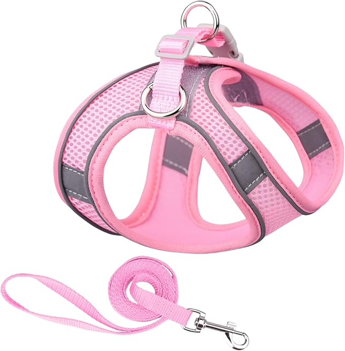 Soft Small Dog Harness and Leash Set Mesh Puppy Harnesses Leash Easy Walk Dog Harness Vest Adjustable Reflective No Pull Dog Harnesses for Small Dogs Cats (Pink,XXS)