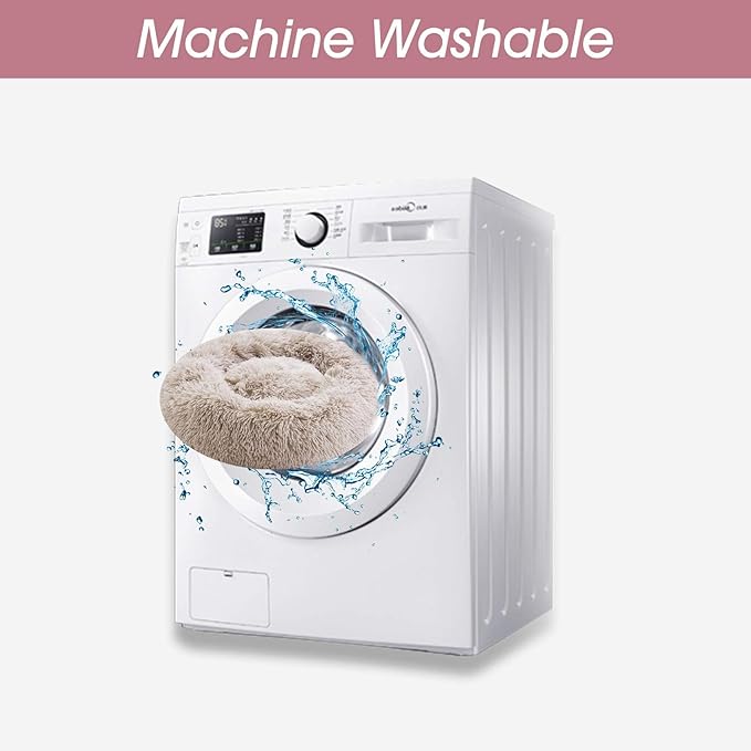 Calming Dog Bed & Cat Bed, Anti-Anxiety Donut Cuddler Warming Cozy Soft Round Bed, Fluffy Faux Fur Plush Cushion bed for Small Medium Dogs and Cats (20"/24"/27"/30")