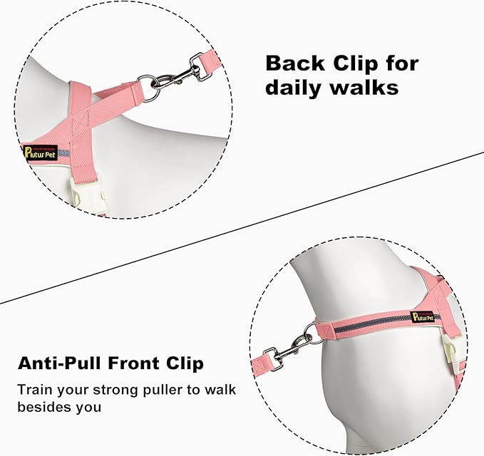 Plutus Pet Cotton Dog Harness and Leash Set, Reflective and Soft Padded, Quick Fit Vest Harness, for Small, Medium and Large Dogs, Pink, XS