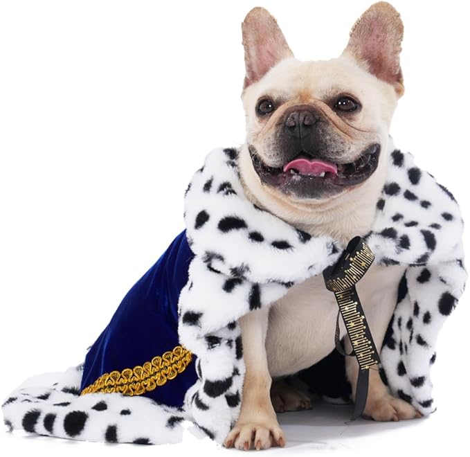 Lovelyshop pet Serial Lux Fur Blue Cat Dog Cloak for Halloween Costumes, King Queen Prince and Princess Cosplay-M