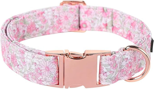 Lionet Paws Floral Dog Collar, Heavy-Duty Cute Pink Flower Collar with Metal Buckle for Male Female Puppies,Spring Pink Flower, Small, Neck 10-16 inches