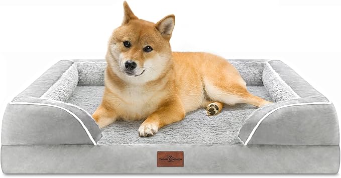 Comfort Expression Large Dog Beds Waterproof Orthopedic Foam Dog Sofa Beds Comfy Pet Bed with Washable Removable Cover & Non-Slip Bottom(Large,Grey White)