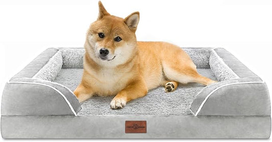Comfort Expression Large Dog Beds Waterproof Orthopedic Foam Dog Sofa Beds Comfy Pet Bed with Washable Removable Cover & Non-Slip Bottom(Large,Grey White)