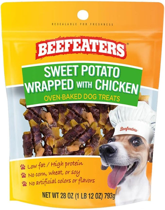 Beefeaters Sweet Potato Wrap with Chicken 28oz – Dog Treat. No Corn, Wheat, Soy or Gluten, Low Fat, Whole Muscle Jerky, Ideal for Training & Snacks