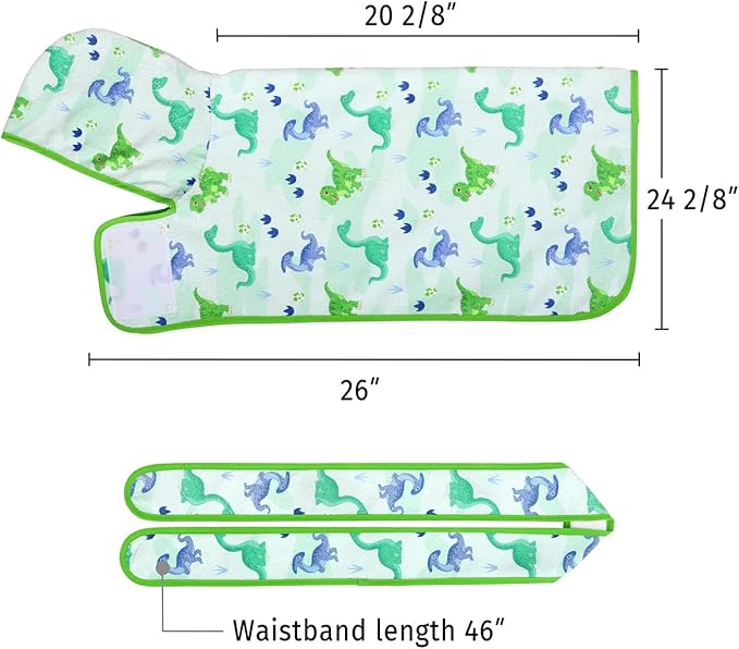 HDE Dog Bathrobe Super Absorbent Quick Drying Towel with Hood for All Dog Breeds Sizes S-XXL - Cute Dinosaurs - M