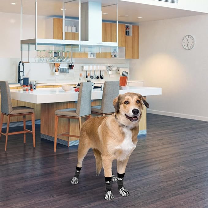 PUPTECK Non-Slip Dog Socks Double Sides Grips for Hardwood Floors Prevents Licking, Dog Shoes for Hot Pavement Booties for Senior Small Medium Large Dogs