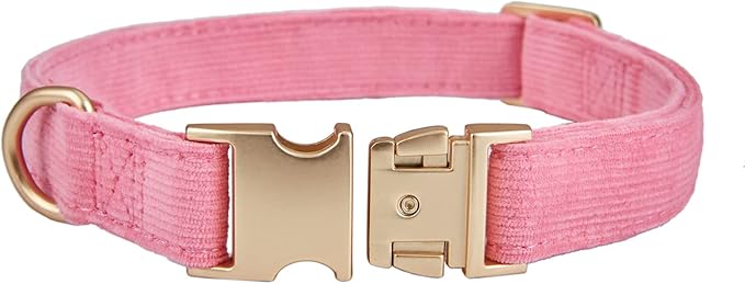 Soft Corduroy Dog Collar and Leash Set, Adjustable Cotton Dog Collars with Metal Buckle and Lead for Large Dogs,Hot Pink