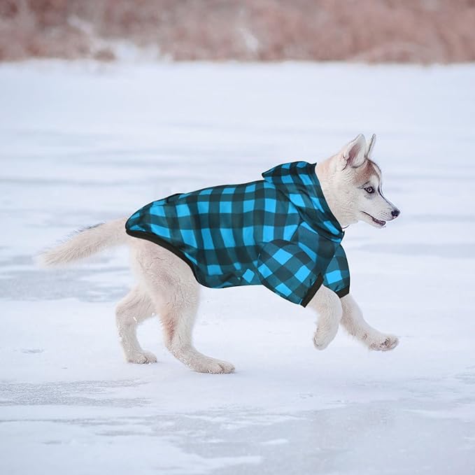 Plaid Dog Sweaters Hoodies Sweatshirts for Dogs Cats, Warm and Soft Cold Weater Coats for Christmas (Blue, Large)