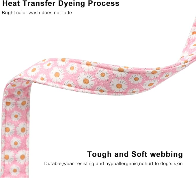 Lionet Paws Floral Dog Collar- Cute Daisy Pink Dog Collars with Plastic Buckle, Light Adjustable Dog Collars for Small Dogs