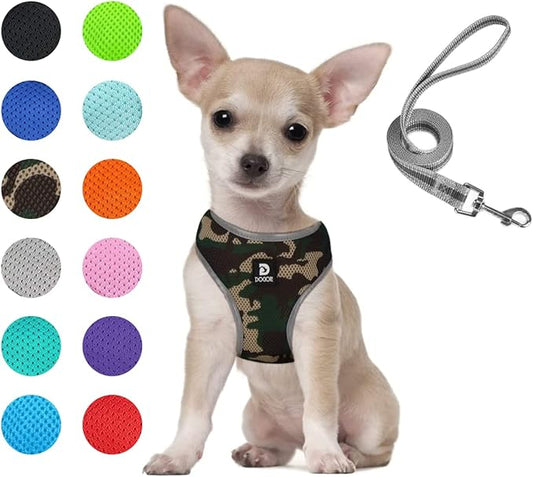 Puppy Harness and Leash Set - Dog Vest Harness for Small Dogs Medium Dogs- Adjustable Reflective Step in Harness for Dogs - Soft Mesh Comfort Fit No Pull No Choke (XS, Camouflage Green)