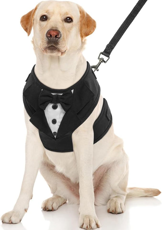 Kuoser Dog Tuxedo for Large Dogs, No-Pull Dog Vest Harness, Soft Breathable Mesh Pet Harness with Bow Tie, Small Medium Dogs Harness for Outdoor Walking Training