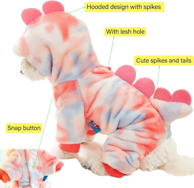 Dinosaur Dog Clothes for Small Dogs - Fleece Winter Puppy Hoodies with Leash Ring, Cat Coat, Funny Dinosaur Costume for Girl, Boy, Christmas, Halloween (Pink, Large)