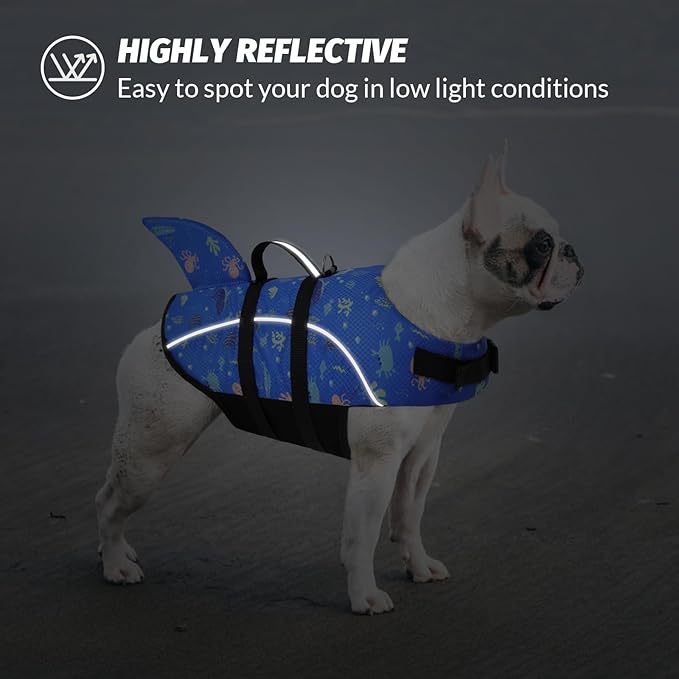 Queenmore Dog Life Jacket Small, Dog Life Vest for Swimming, Shark Life Jacket for Boating with Handle/Leash Hook, Lightweight Puppy Cats Floating Vest for Swim Water Pool (Prints,S)