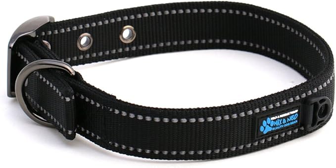 Max and Neo MAX Reflective Metal Buckle Dog Collar - We Donate a Collar to a Dog Rescue for Every Collar Sold (Large, Black)