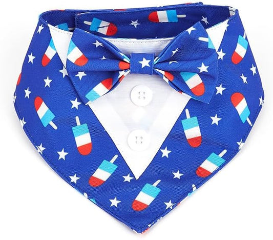 Patriotic Dog Tuxedo for Independence Day, Formal Bandana Collar Costume with Bow Tie and Adjustable Velcro,Suitable for Medium Pup (Blue Star, M)