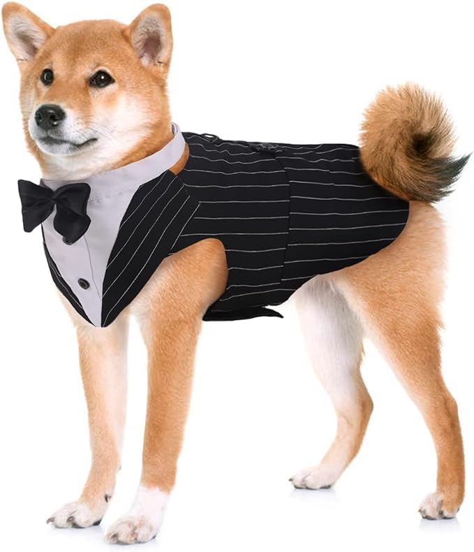 Kuoser Dog Tuxedo Dog Suit and Bandana Set, Dogs Tuxedo Wedding Party Suit, Dog Prince Wedding Bow Tie Shirt Formal Dog Wedding Attire for Large and Medium Dogs Golden Retriever Samo Bulldogs