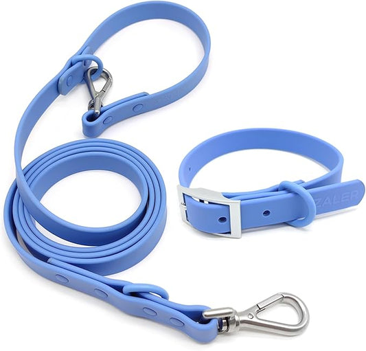 ZALER Dog Collar and Leash Set, Waterproof Adjustable Odor Proof Pet Collars Leashes Easy to Clean, 6FT Dog Leash with 2 Hooks for Large, Medium Small Dogs (XL, Blue)