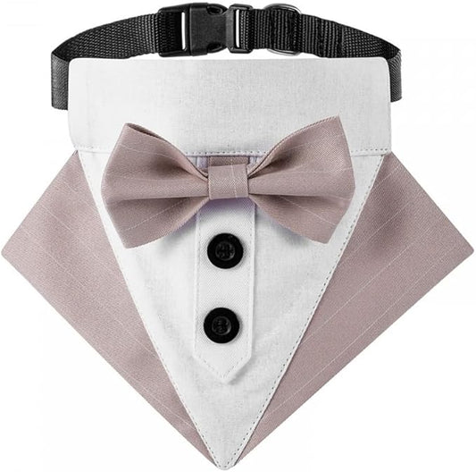 Dog Bowtie Collar Bandana, Adjustable Formal Dog Tuxedo Collar with Bow Tie for Boy Dog Wedding Grooming Birthday present