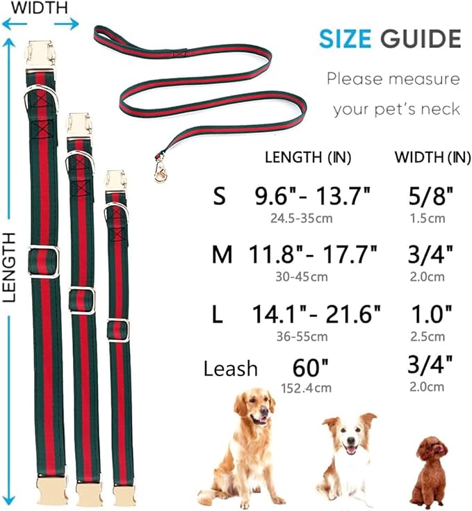 Premium Dog Collar, Cute Dog Collars Luxury Style, Durable Pet Collars and Dog Leash with Metal Buckle Safety for Medium Dogs