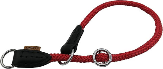 Braided Round Martingale Dog Collar, Training Collar with Slidable Stop Ring - Ideal for Extra Small Dogs (XS (1/4") - 14" Long, Red)