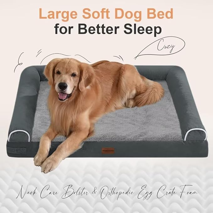 Large Dog Bed Orthopedic Washable: Beds Bolster XL Bed Large Big Dogs Memory Foam Couch Sofa Waterproof with Removable Cover - Dark Grey