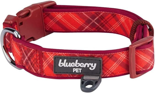 Blueberry Pet 7 Patterns Soft & Comfy Scottish Aileen Red Plaid Tartan Style Designer Padded Adjustable Dog Collar, Medium, Neck 14.5"-20"