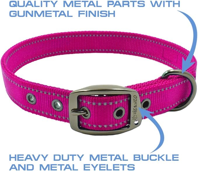 Max and Neo MAX Reflective Metal Buckle Dog Collar - We Donate a Collar to a Dog Rescue for Every Collar Sold (Medium, Pink)