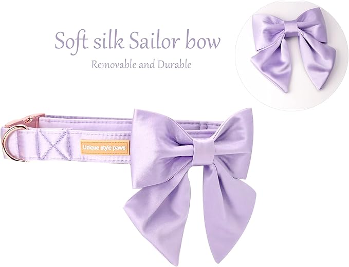 Unique style paws Purple Silk Dog Collar Adjustable Durable Dog Collar with Bow Fashion Bowtie Collar for Large Dogs