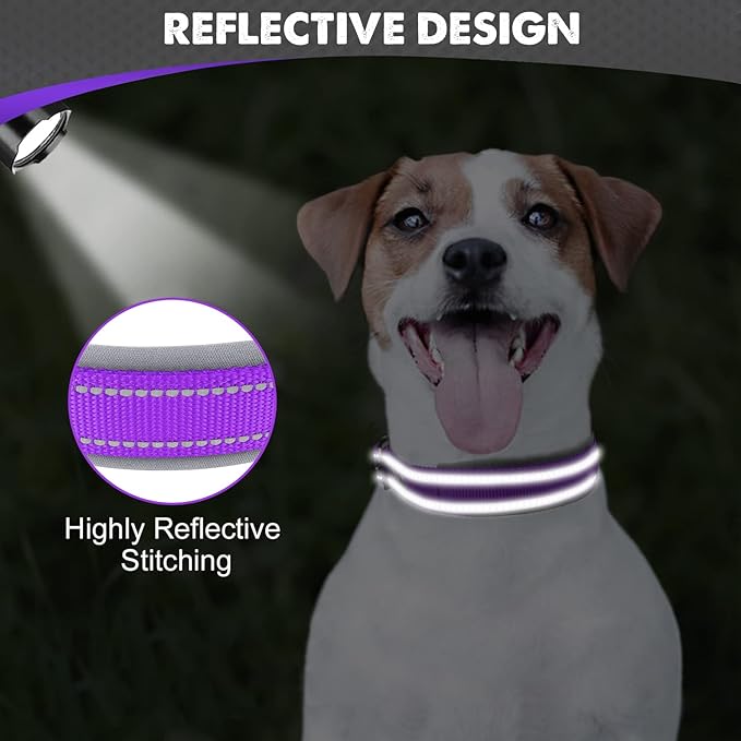 Joytale Dog Collar for Small Dogs, Neoprene Padded and Adjustable, Reflective Wide Heavy Duty Pet Collars with Durable Metal Belt Buckle for Walking, Purple, S