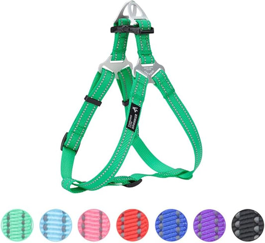 EXCELLENT ELITE SPANKER No Pull Dog Harness Adjustable Nylon Step-in Easy Pet Vest Chest Strap with Reflective and Leash Ring for Small Medium Large Breed Dogs Training Walking(Green-S)