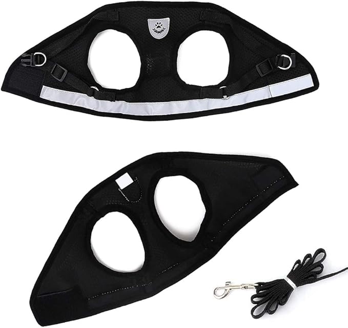 FEimaX Dog Harness and Leash Set for Walking, Soft Mesh Adjustable Easy Control Lightweight Cat Vest Harnesses with Reflective Strips, Escape Proof Small Dogs Cats Vests (Black, Large)